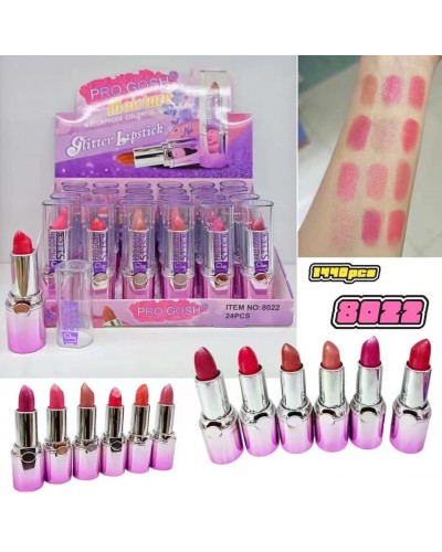 LABIAL MATTE GLITTER LIPSTICK PRO GOSH 8022 x24 /CAJA
