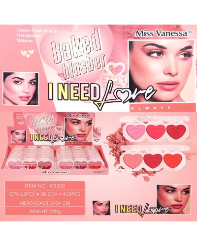RUBOR 3TONOS BAKED BLUSH MISS VANESSA G3203 x12 /CAJA