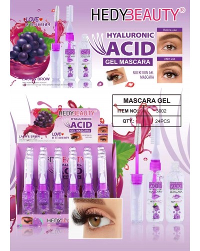 RIMEL TRANSPARENTE CON ACIDO HIALURONICO CON CEPILLO HEDY BEAUTY 3002 x24 /CAJA